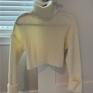 Zara Cream Ribbed Turtleneck Sweater